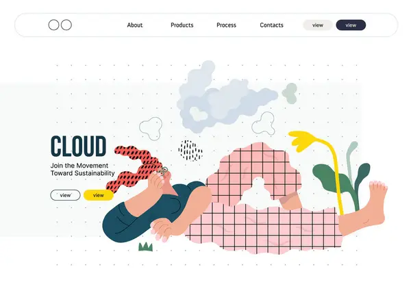 Life Unframed Cloud Dreamer Modern Flat Vector Concept Illustration Girl — Vetor de Stock