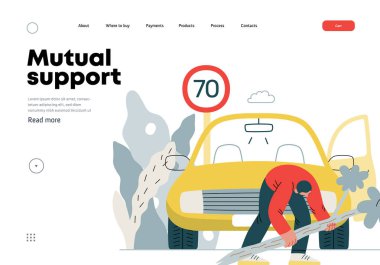 Karşılıklı Destek: Yoldan düşen bir dalı kaldıran bir adamın modern düz vektör konseptinin önündeki engeli kaldırmak gönüllü ve işbirlikçi hizmetlerin değişiminin bir metaforu