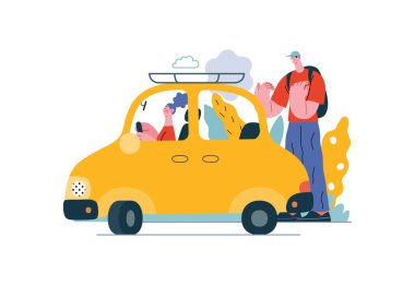 Mutual Support: Assistance in parking the car -modern flat vector concept illustration of man assisting woman with parallel parking A metaphor of voluntary collaborative exchanges of resource, service clipart