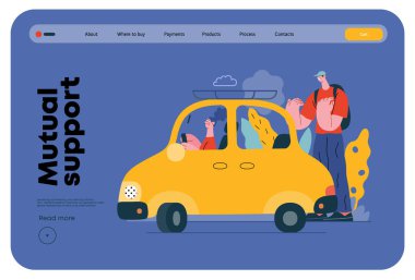 Mutual Support: Assistance in parking the car -modern flat vector concept illustration of man assisting woman with parallel parking A metaphor of voluntary collaborative exchanges of resource, service clipart