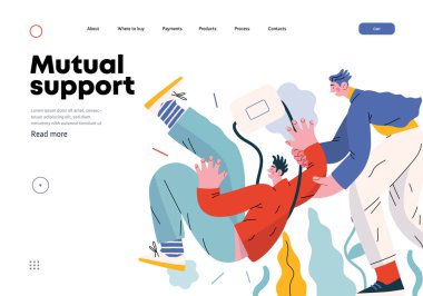 Karşılıklı Destek, Düşen Kişilere Yardım - modern düz vektör konsepti insan kayması, diğeri onu destekliyor, düşüşü önlüyor. Gönüllü ve işbirlikçi hizmet değişimi metaforu