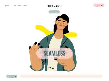 Creative Workspace: Video Konferansı, modern düz vektör konsepti ile sanal iş buluşması bağlantısı, işbirliği, dijital etkileşim, uzaktan çalışma, üretkenlik