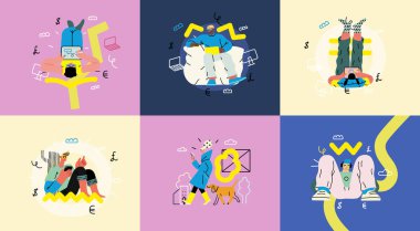 Yaratıcı çalışma alanı, modern düz vektör konsepti bir bilgisayarla uzaktan çalışma, esneklik, bağımsızlık, verimlilik, hareketlilik, sinerji, özgürlük