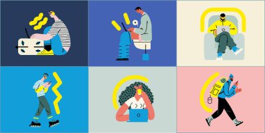 Yaratıcı çalışma alanı, modern düz vektör konsepti bir bilgisayarla uzaktan çalışma, esneklik, bağımsızlık, verimlilik, hareketlilik, sinerji, özgürlük