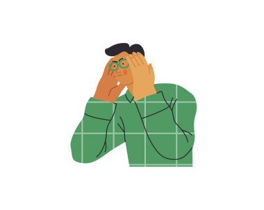 Düşünen insanlar, modern düz vektör illüstrasyonu- düşünceli bir adam, yana bakıyor, kafasının yanında yansıma, analiz, iç gözlem, derin düşünme metaforu