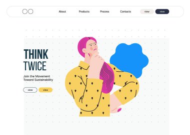 Düşünen insanlar, modern düz vektör illüstrasyonu- düşünceli bir kadın, yukarı bakıyor, baş metaforu, analiz, iç gözlem, tefekkür, derin düşünce