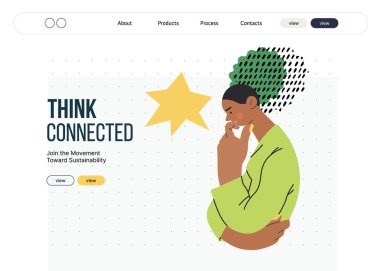 Düşünen insanlar, modern düz vektör illüstrasyonu- kadın düşünceli bir şekilde ayakta duruyor, aşağı bakıyor, kafa yakınındaki yansıma, analiz, iç gözlem, derin düşünce metaforu.