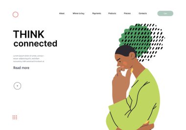 Düşünen insanlar, modern düz vektör konsepti çizimi düşünceli bir kadın, aşağıya bakıyor. Yansıma, analiz, içgözlem, tefekkür, derin düşünce metaforu.