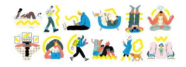 Yaratıcı çalışma alanı, modern düz vektör konsepti bir bilgisayarla uzaktan çalışma, esneklik, bağımsızlık, verimlilik, hareketlilik, sinerji, özgürlük