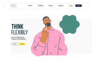 Düşünen insanlar, modern düz vektör illüstrasyonu- düşünceli bir adam, yukarı bakıyor, kafasının yanında baloncuk yansıma, analiz, iç gözlem, tefekkür, derin düşünce