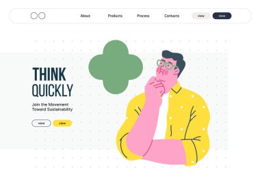 Düşünen insanlar, modern düz vektör illüstrasyonu- düşünceli bir adam, yukarı bakıyor, kafasının yanında baloncuk yansıma, analiz, iç gözlem, tefekkür, derin düşünce