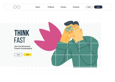 Düşünen insanlar, modern düz vektör illüstrasyonu- düşünceli bir adam, yana bakıyor, kafasının yanında yansıma, analiz, iç gözlem, derin düşünme metaforu