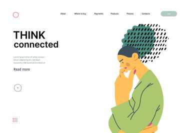 Düşünen insanlar, modern düz vektör konsepti çizimi düşünceli bir kadın, aşağıya bakıyor. Yansıma, analiz, içgözlem, tefekkür, derin düşünce metaforu.