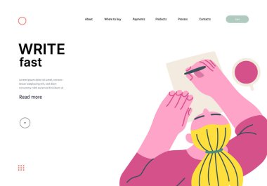 İnsanları yazmak, modern düz vektör konsepti çizimi düşünceli bir şekilde kağıda yazı yazan kadın, üst görünüm. Yansıma, içgörü, tefekkür, yaratıcı ifade metaforu