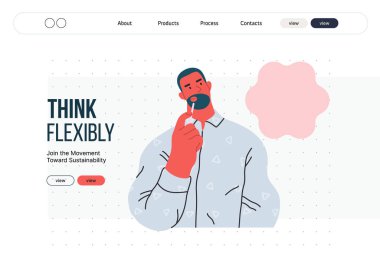 Düşünen insanlar, modern düz vektör illüstrasyonu- düşünceli bir adam, yukarı bakıyor, kafasının yanında baloncuk yansıma, analiz, iç gözlem, tefekkür, derin düşünce