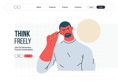 Düşünen insanlar, modern düz vektör illüstrasyonu- düşünceli bir adam, yana bakıyor, kafasının yanında yansıma, analiz, iç gözlem, derin düşünme metaforu