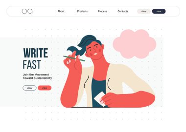 İnsanları yazmak, modern düz vektör konsepti çizimi. Düşünceli bir şekilde kağıda yazan kadın. Yansıma için baş metaforu, kişisel içgörü, tefekkür, yaratıcı ifade.