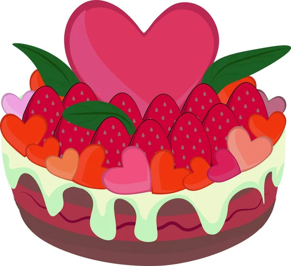 Gráficos Vectoriales Pastel Fresa Con Corazones Para Día San Valentín — Vector de stock