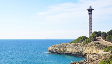 Harbour, beach and lighthouse of Torredembarra, Tarragona, Catalunya, Spain, Europe