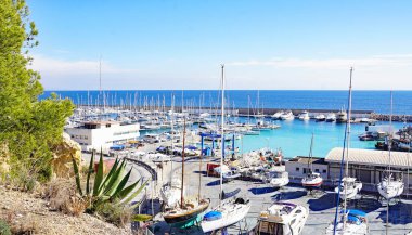 Harbour, beach and lighthouse of Torredembarra, Tarragona, Catalunya, Spain, Europe