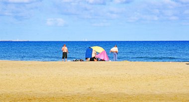 El Vendrell, Tarragona, Katalunya, İspanya, Avrupa 'daki Comarruga plajı ve limanı