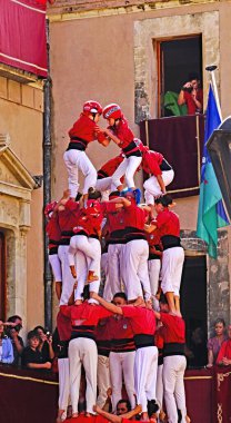 Castellers in the square of El Vendrell, Tarragona, Catalonia, Spain clipart