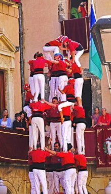 Castellers in the square of El Vendrell, Tarragona, Catalonia, Spain clipart