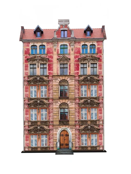 Roze Multi Etage Vintage Huis Geïsoleerd Witte Achtergrond — Stockfoto