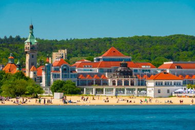 2022-06-05. People on the Sopot beach at the Grand Hotel The Grand Hotel is the most sophisticated hotel in Sopot, the main health and tourist resort. poland