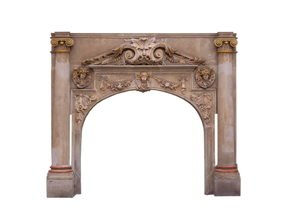 Arco Medieval Antigo Com Monogramas Dourados Esculturas Isoladas Sobre Fundo — Fotografia de Stock