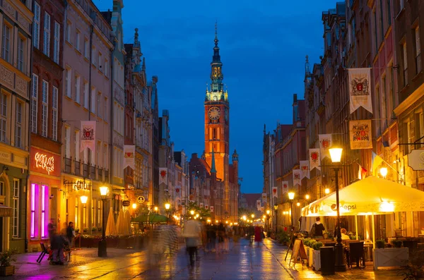 2022 Старый Город Гданьске Улица Длуга Ночью Туристические Направления Польша — стоковое фото