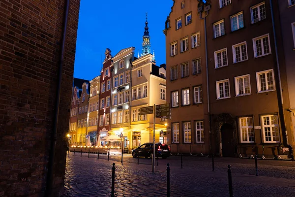 2022 Antigua Calle Parte Histórica Gdansk Por Noche Polonia — Foto de Stock