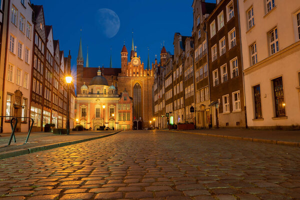 2022-06-08 view of Basilica of St. Mary at night. Gdansk, Poland