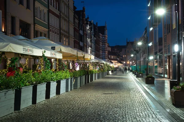 2022 Régi Utca Gdansk Történelmi Részén Éjszaka Lengyelország — Stock Fotó