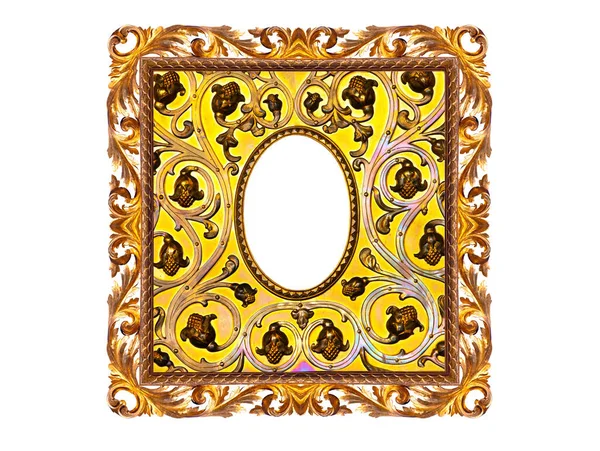 Moldura Dourada Medieval Com Passepartout Isolado Fundo Branco — Fotografia de Stock