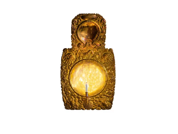 Pozdní Reliéfní Mosaz Reflektor Svíčky Století Izolované Bílém Pozadí — Stock fotografie