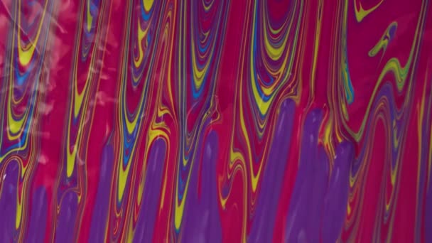 Разноцветная Краска Капает Поверхности Образуя Капли — стоковое видео