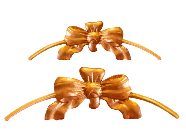 Gold Ribbon Bow Isolated White Background — Stock Photo, Image