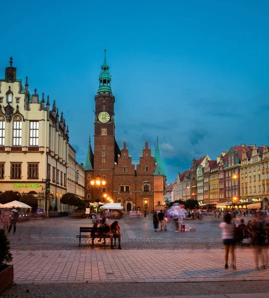 2022 Old Town Hall Market Square Crepúsculo Wroclaw Polónia — Fotografia de Stock