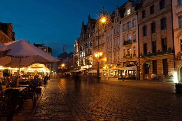 2022 Wroclaw Pazar Meydanının Gece Manzarası Wroclaw Eski Polonya Çok — Stok fotoğraf