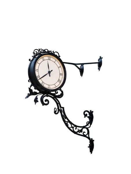 Retro Street Clock Iron Frame Isolated White Background — Stock Photo, Image