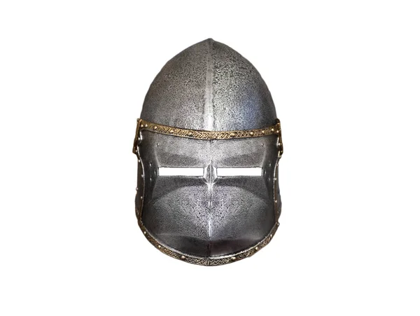 Středověké Železo Rytíř Maska Izolované Bílém Pozadí — Stock fotografie