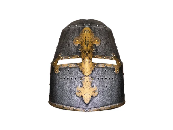 白地に隔離された中世の鉄の騎士の仮面 — ストック写真