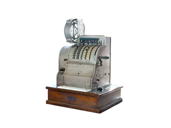 現金机の古い機械は白い背景に隔離され — ストック写真