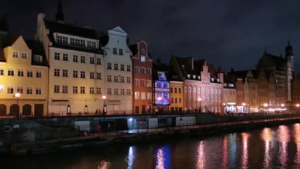Rok 2022 Panorama Nasypu Miasta Gdańska Nocy Wygasa — Wideo stockowe