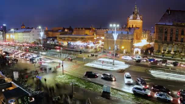 2022 Blik Het Historische Deel Van Stad Met Kerstmarkten Gdansk — Stockvideo