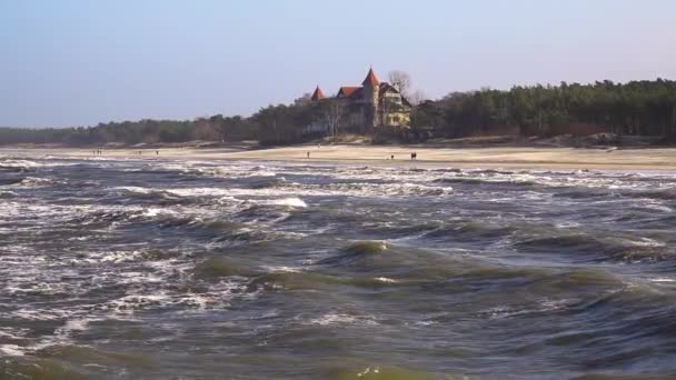 Baltık Denizi Nden Leba Sahili Manzarası Polonya Yavaş Çekim — Stok video