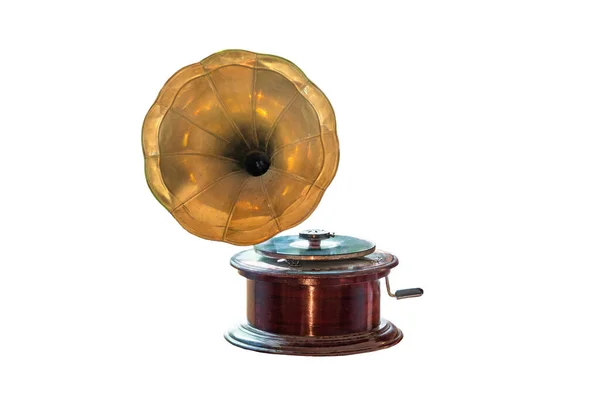 Vintage Grammofon Isoleret Hvid Baggrund - Stock-foto