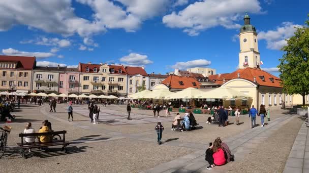 2023 Κεντρική Πλατεία Kosciuszko Δημαρχείο Στο Bialystok Πολωνία — Αρχείο Βίντεο