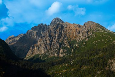 Yüksek Tatra Dağları 'nın yürüyüş tepesinden görünüşü, Stary Smokovec. Slovakya